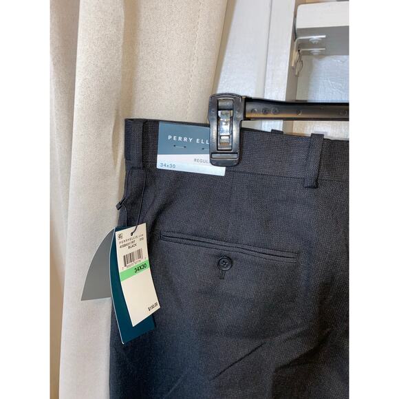 NWT $150 Men’s Perry Ellis 34x30 Regular Fit Black Dress Pants without Pockets - Picture 10 of 10